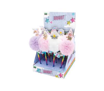 Penne a sfera Bright - pom pom e paillette - fantasie assortite - expo 12 pezzi - Lebez - 81392 - 8007509110973 - DMwebShop