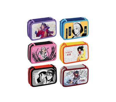 Astuccio 3 Zip Manga - 13 x 20 x 7,5 cm - fantasie assortite - conf. 12 pezzi - Favorit - 400184012 - 8006779051146 - DMwebShop