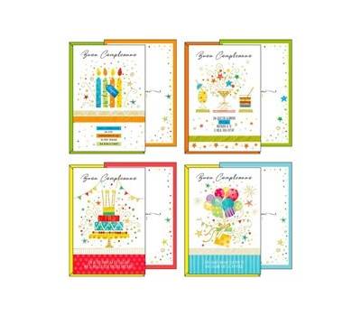 Biglietto Buon Compleanno - 4 soggetti assortiti - conf. 12 pezzi - Kartos - 07557902 - 8009162362256A - DMwebShop