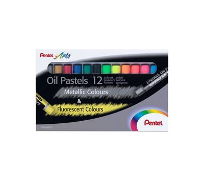 Pastelli a olio - lunghezza 60 mm - colori fluo e metal assortiti - astuccio 12 pezzi - Pentel - PHN-MF12 - 840010402506 - DMwebShop