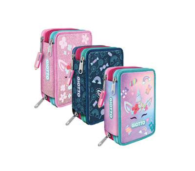 Astuccio 3 zip Candy collection 19,5 x 7,5 x 12,9 cm tessuto fantasie assortite - 25182