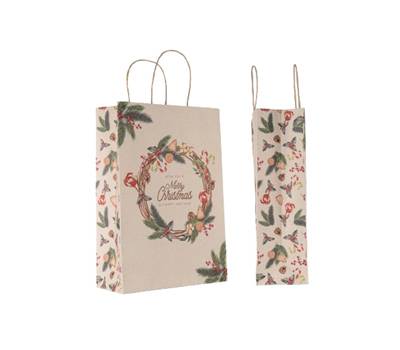 Shopper maniglie cordino 26 x 11 x 37 cm carta kraft natale ghirlanda verde conf. 25 pezzi - 310004272AB25 - 8029307093012 - DMwebShop