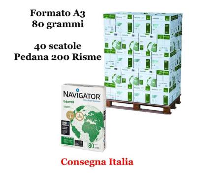 Carta bianca per stampanti multifunzione -  A3 - 80 gr - Scatole da 5 risme - pallet da 40 scatole - 200 Risme - Navigator - NAVA3-200 - DMwebShop