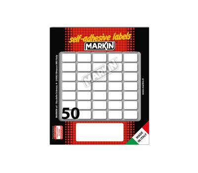 Etichetta adesiva permanente rettangolare - 20 x 12 mm - 50 etich. per foglio - 10 fogli per busta - bianco - conf. 25 pezzi Markin - X10014 - 8007047035783 - DMwebShop