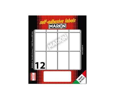 Etichetta adesiva permanente rettangolare - 46 x 27 mm - 12 etich. per foglio - 10 fogli per busta - bianco - conf. 25 pezzi Markin - 10034 - 8007047036988 - DMwebShop