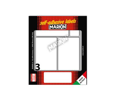 Etichetta adesiva permanente rettangolare - 83 x 53 mm - 3 etich. per foglio - 10 fogli per busta - bianco - conf. 25 pezzi Markin - X10049 - 8007047037886 - DMwebShop