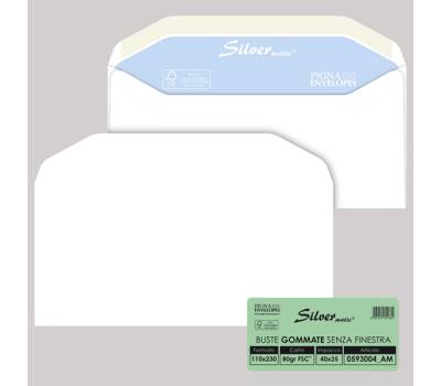 Busta Silver Matic FSC - senza finestra - gommata - 11 x 23 cm - 80 gr - bianco - conf. 25 pezzi - Pigna - 0593004AM - 8005235101869 - DMwebShop