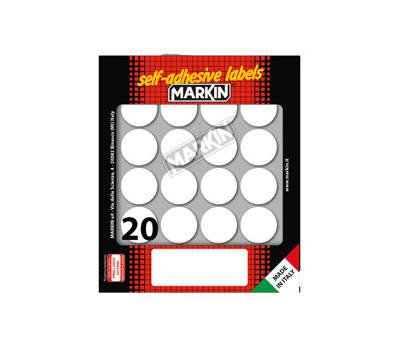 Etichette adesive tonde - in carta - permanenti - diametro 27 mm - 20 etichette per foglio - 10 fogli - bianco - Markin - 10008 - 8007047035424 - DMwebShop