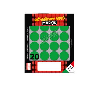 Etichette adesive tonde - in carta - permanenti - diametro 27 mm - 20 etichette per foglio - 10 fogli - verde - Markin - X10008VE - 8007047035448 - DMwebShop