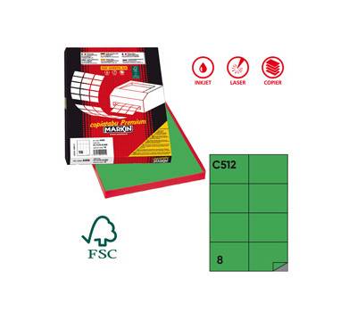 Etichetta adesiva C512 - carta - permanente - 105 x 74,25 mm - 8 etichette per foglio - verde - scatola 100 fogli A4 - Markin - X210C512VE - 8007047022509 - DMwebShop