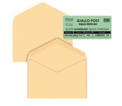 Busta Giallo Postale - gommata - giallo - carta riciclata FSC - 18 x 24 cm - 80 gr - conf. 500 pezzi - Pigna - 038835218 - 8006873109576 - DMwebShop