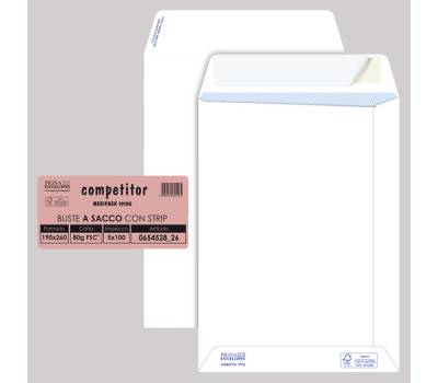 Busta sacco Competitor FSC bianca strip adesivo - 19 x 26 cm - 80 gr - conf. 100 pezzi - Pigna - 065452826 - 8005235105560 - DMwebShop
