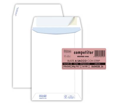 Busta sacco Competitor FSC bianca strip adesivo - 19 x 26 cm - 80 gr - conf. 100 pezzi - Pigna - 065452826 - 8005235105560 - DMwebShop
