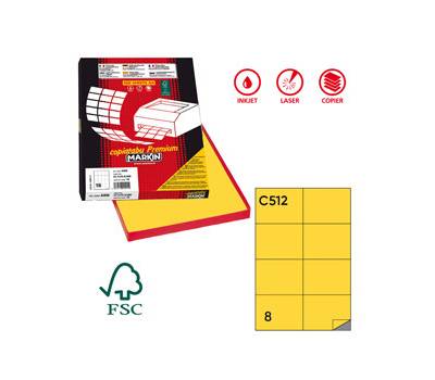 Etichetta adesiva C512 - permanente - 105 x 74,25 mm - 8 etichette per foglio - giallo - scatola 100 fogli A4 - Markin - X210C512G - 8007047022547 - DMwebShop