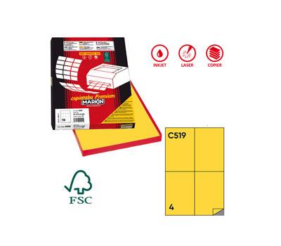 Etichetta adesiva C519 - permanente - 105 x 148,5 mm - 4 etichette per foglio - giallo - scatola 100 fogli A4 - Markin - X210C519GI - 8007047023131 - DMwebShop