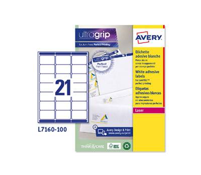 Etichetta adesiva L7160 - permanente - 63,5 x 38,1 mm - 21 etichetta per foglio - bianco - conf. 100 fogli A4 - Avery - L7160-100 - 5014702175268 - DMwebShop