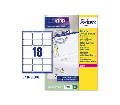 Etichetta adesiva L7161 - permanente - 63,5 x 46,6 mm - 18 etichette per foglio - bianco - conf. 100 fogli A4 - Avery - L7161-100 - 5014702003219 - DMwebShop