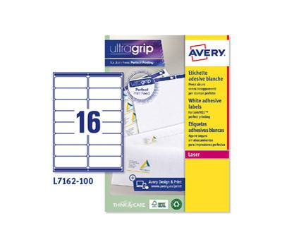 Etichetta adesiva L7162 - permanente - 99,1 x 33,9 mm - 16 etichette per foglio - bianco - conf. 100 fogli A4 - Avery - L7162-100 - 5014702175282 - DMwebShop