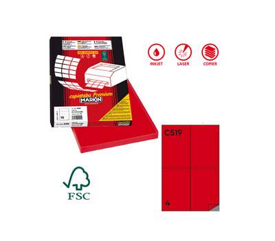Etichetta adesiva C519 - permanente - 105 x 148,5 mm - 4 etichette per foglio - rosso - scatola 100 fogli A4 - Markin - X210C519RO - 8007047023148 - DMwebShop