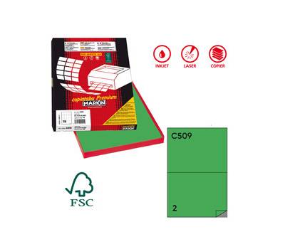 Etichetta adesiva C509 - in carta - permanente - 210 x 148,5 mm - 2 etichette per foglio - verde - scatola 100 fogli A4 - Markin - X210C509VE - 8007047022349 - DMwebShop
