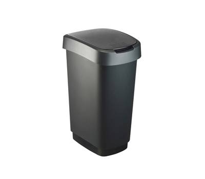 Pattumiera con coperchio basculante - 40,1 x 29,1 x 60,2 cm - PPL - 50 lt - nero-grigio - Rotho - F600029 - 7610859135421 - DMwebShop