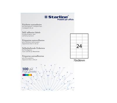 Etichetta adesiva carta permanente 70 x 36 mm 24 etichette per foglio bianco conf 100 fogli A4 Starline X210ODC500 - 4856 Etichetta adesiva carta permanente 70 x 36 mm 24 etichette per foglio bianco conf 100 fogli A4 Starline X210ODC500 - 4856