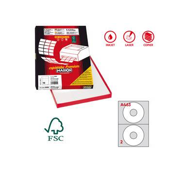 Etichette adesive A 463 in carta permanenti diametro CD 117,5 mm foro 41 mm 2 etichette per foglio 100 fogli bianco X210A463 - 5561