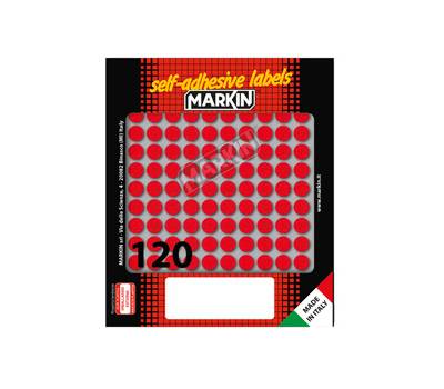 Etichette adesive tonde in carta permanenti diametro 10 mm 120 etichette per foglio 10 fogli rosso Markin 10004RO - 4934