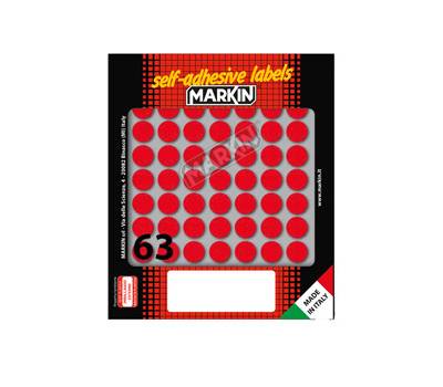 Etichette adesive tonde in carta permanenti diametro 14 mm 63 etichette per foglio 10 fogli rosso Markin 10005RO - 4942