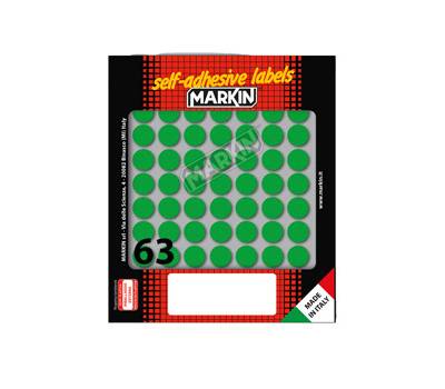 Etichette adesive tonde in carta permanenti diametro 14 mm 63 etichette per foglio 10 fogli verde Markin X10005VE - 4940