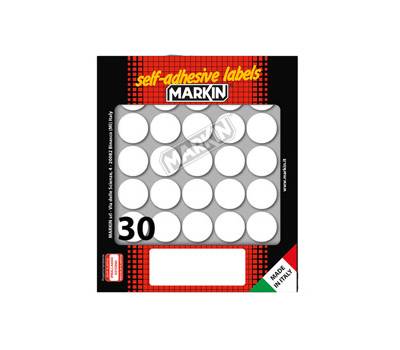 Etichette adesive tonde in carta permanenti diametro 22 mm 30 etichette per foglio 10 fogli bianco Markin X10007 - 4931