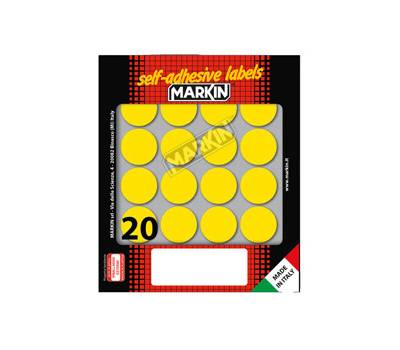 Etichette adesive tonde in carta permanenti diametro 27 mm 20 etichette per foglio 10 fogli giallo Markin 10008GI - 4936