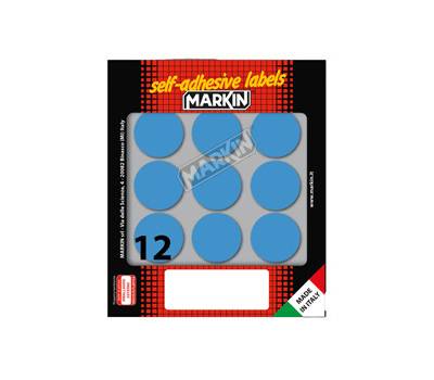 Etichette adesive tonde in carta permanenti diametro 34 mm 12 etichette per foglio 10 fogli blu Markin X10009BL - 4946