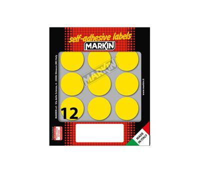 Etichette adesive tonde in carta permanenti diametro 34 mm 12 etichette per foglio 10 fogli giallo Markin 10009GI - 4945