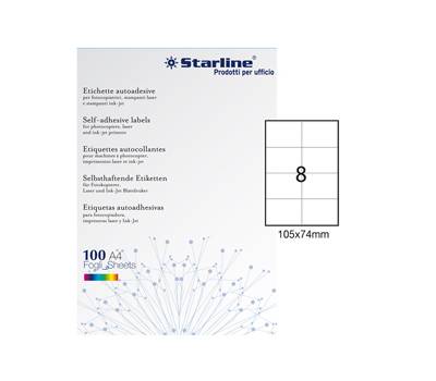 Etichetta adesiva - carta - permanente - 105 x 74 mm - 8 etichette per foglio - bianco - conf. 100 fogli - A4 - Starline - X210ODC512 - 8025133013835 - DMwebShop