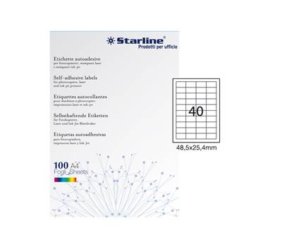 Etichetta adesiva - in carta - permanente - 48,5 x 25,4 mm - 40 etichette per foglio - bianco - conf. 100 fogli A4 - Starline - X210ODC553 - 8025133024459 - DMwebShop Etichetta adesiva - in carta - permanente - 48,5 x 25,4 mm - 40 etichette per foglio - bianco - conf. 100 fogli A4 - Starline - X210ODC553 - 8025133024459 - DMwebShop