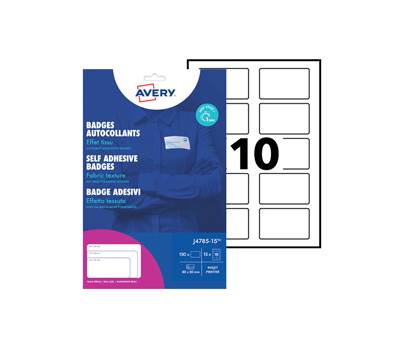 Etichette badge - in seta acetata - inkjet - rimovibili - 80 x 50 mm - 10 etichette per foglio - 15 fogli - bianco - Avery - J4785-15 - 5014702134333 - DMwebShop