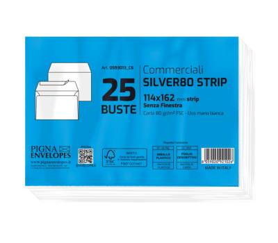 Busta Silver80 Strip FSC - internografata - senza finestra - 11,4 x 16,2 cm - 80 gr - bianco - conf. 25 pezzi - Pigna - 0593013C6 - 8059020921026 - DMwebShop - 1
