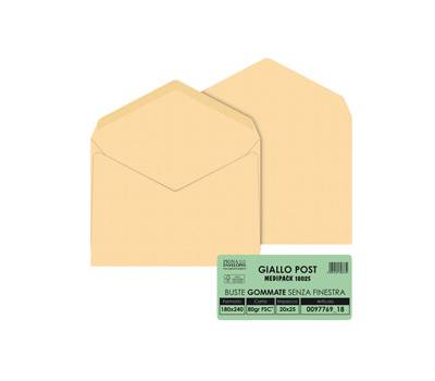 Busta GIALLO POSTALE gommata gialla carta riciclata FSC - 180 x 240 mm - 80 gr - conf. 25 pezzi - Pigna - 009776918 - 8005235016811 - DMwebShop