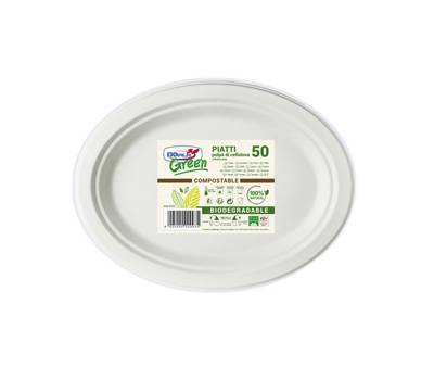 Piatti ovali biodegradabili - 26 x 19,5 cm - Green - conf. 50 pezzi - Dopla - 07764 - 8005090009935 - DMwebShop