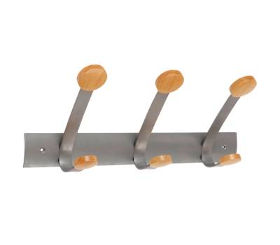 Appendiabiti da muro - 45 x 11,2 x 17,5 cm - 3 posti metallo-legno grigio metallo e legno chiaro - Alba - PMV3 - 3129710013135 - DMwebShop