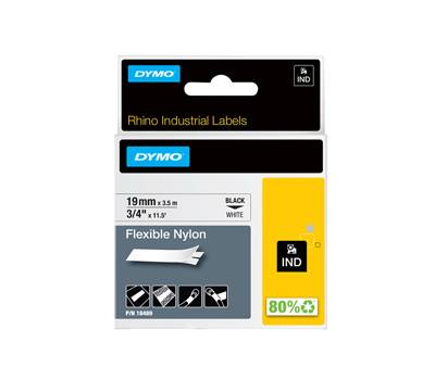 Nastro Rhino - 19 mm x 3,5 mt - nylon flessibile - nero-bianco - Dymo - 18489 - 71701184894 - DMwebShop