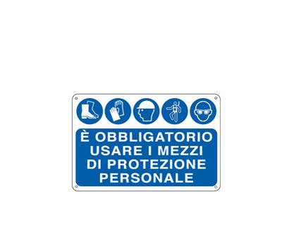 Cartello segnalatore - 30x20 cm - E' OBBLIGATORIO USARE I MEZZI DI PROTEZIONE INDIVIDUALE - alluminio - Cartelli Segnalatori - E3127 - 8769033127284 - DMwebShop