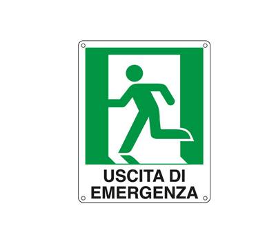 Cartello segnalatore - 25 x 31 cm - USCITA DI EMERGENZA (sinistra) - alluminio - Cartelli Segnalatori - E20105X - 8769102010516 - DMwebShop