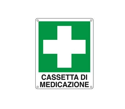 Cartello segnalatore - 16 x 21 cm - CASSETTA DI MEDICAZIONE - alluminio - Cartelli Segnalatori - E20113W - 8769142011337 - DMwebShop