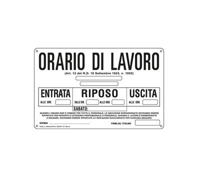Cartello segnalatore - 30 x 20 cm - ORARIO DI LAVORO - alluminio - Cartelli Segnalatori - 3301 - 8769223301913 - DMwebShop