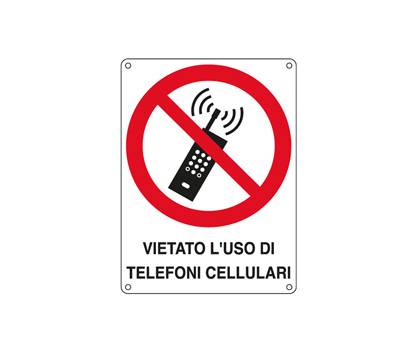 Cartello segnalatore 16,6 x 23,3 cm VIETATO L USO DI TELEFONI CELLULARI alluminio - 10270