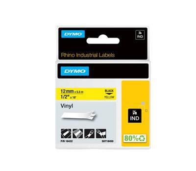 Nastro Rhino 18432,12 mm x 5,5 mt vinile permanente nero giallo - 10897