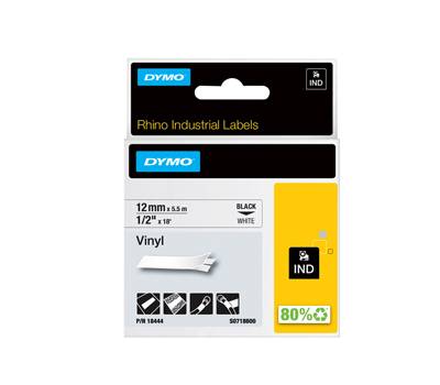 Nastro Rhino 18444,12 mm x 5,5 mt vinile permanente nero bianco - 10887