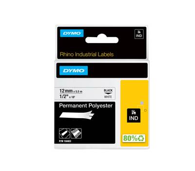 Nastro Rhino 18483,12 mm x 5,5 mt poliestere permanente nero bianco - 10894